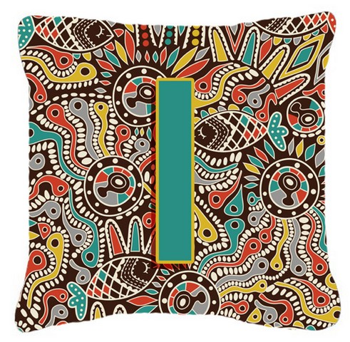 Letter I Retro Tribal Alphabet Initial Canvas Fabric Decorative Pillow