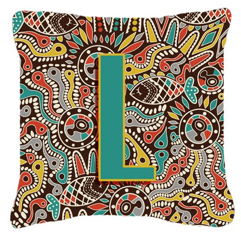 Letter L Retro Tribal Alphabet Initial Canvas Fabric Decorative Pillow