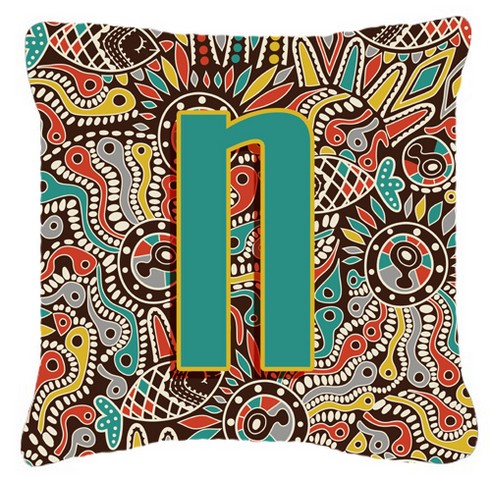 Letter N Retro Tribal Alphabet Initial Canvas Fabric Decorative Pillow