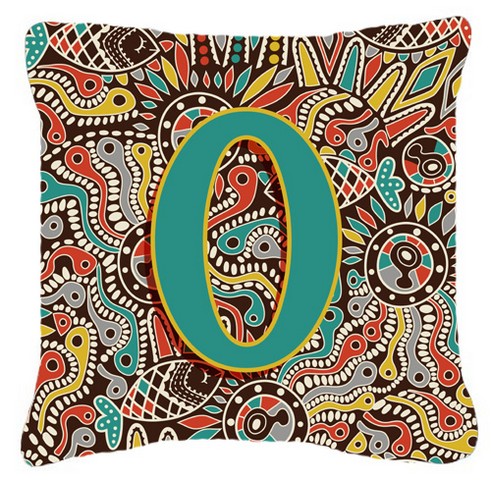 Letter O Retro Tribal Alphabet Initial Canvas Fabric Decorative Pillow