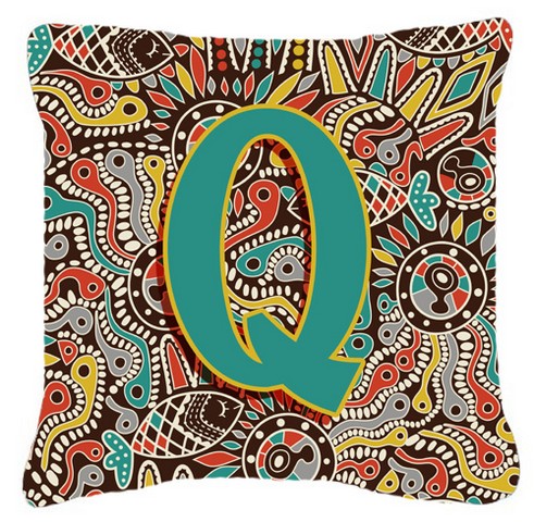 Letter Q Retro Tribal Alphabet Initial Canvas Fabric Decorative Pillow