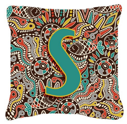 Letter S Retro Tribal Alphabet Initial Canvas Fabric Decorative Pillow