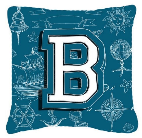 Letter B Sea Doodles Initial Alphabet Canvas Fabric Decorative Pillow