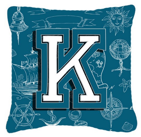 Letter K Sea Doodles Initial Alphabet Canvas Fabric Decorative Pillow