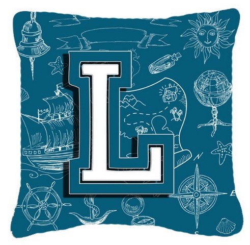 Letter L Sea Doodles Initial Alphabet Canvas Fabric Decorative Pillow