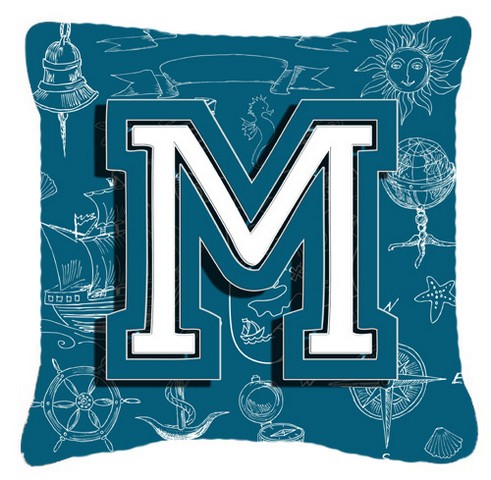 Letter M Sea Doodles Initial Alphabet Canvas Fabric Decorative Pillow