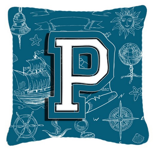 Letter P Sea Doodles Initial Alphabet Canvas Fabric Decorative Pillow