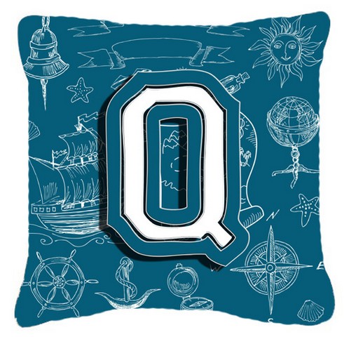 Letter Q Sea Doodles Initial Alphabet Canvas Fabric Decorative Pillow