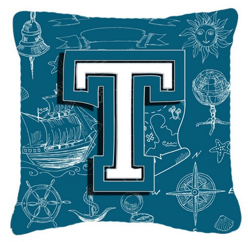 Letter T Sea Doodles Initial Alphabet Canvas Fabric Decorative Pillow
