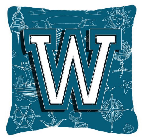 Letter W Sea Doodles Initial Alphabet Canvas Fabric Decorative Pillow