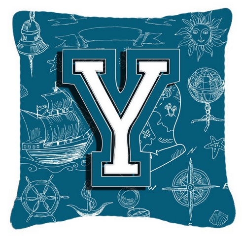 Letter Y Sea Doodles Initial Alphabet Canvas Fabric Decorative Pillow