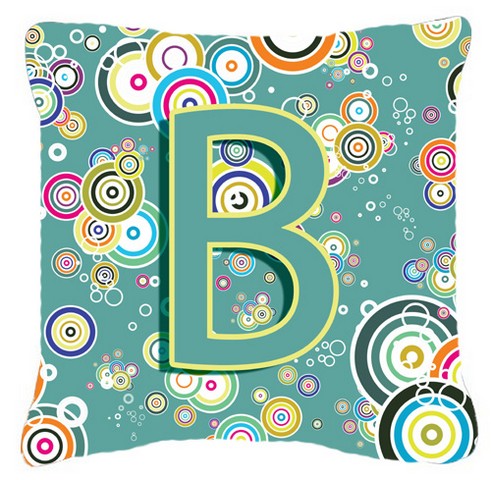 Letter B Circle Circle Teal Initial Alphabet Canvas Fabric Decorative Pillow