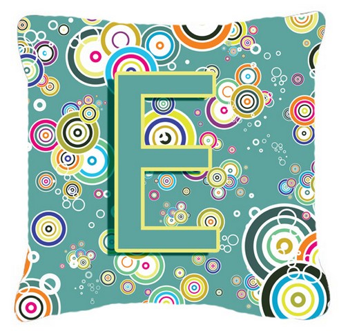 Letter E Circle Circle Teal Initial Alphabet Canvas Fabric Decorative Pillow