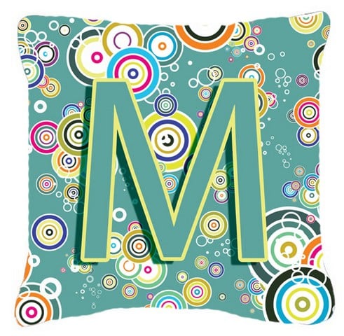 Letter M Circle Circle Teal Initial Alphabet Canvas Fabric Decorative Pillow