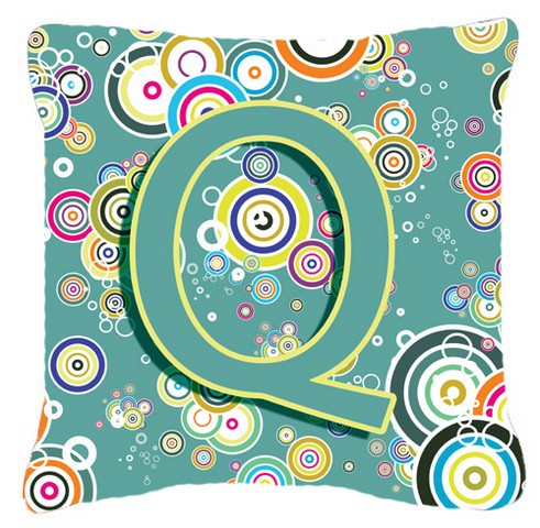 Letter Q Circle Circle Teal Initial Alphabet Canvas Fabric Decorative Pillow
