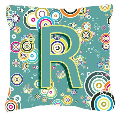 Letter R Circle Circle Teal Initial Alphabet Canvas Fabric Decorative Pillow