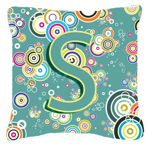 Letter S Circle Circle Teal Initial Alphabet Canvas Fabric Decorative Pillow