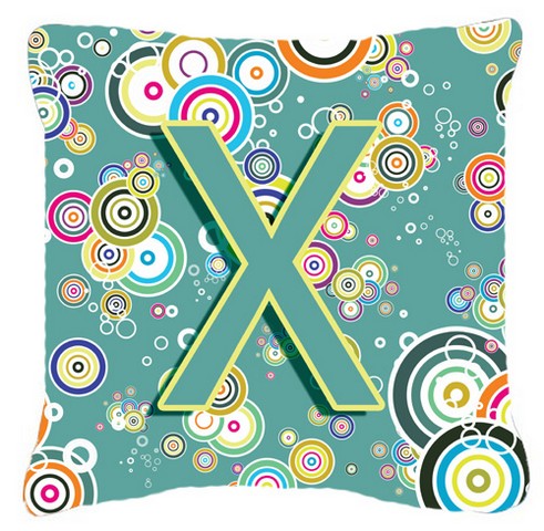 Letter X Circle Circle Teal Initial Alphabet Canvas Fabric Decorative Pillow