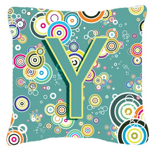 Letter Y Circle Circle Teal Initial Alphabet Canvas Fabric Decorative Pillow