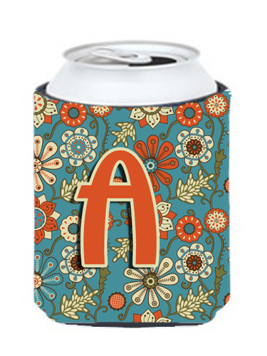 CJ2012-ACC Letter A Flowers Retro Blue Can & Bottle Hugger