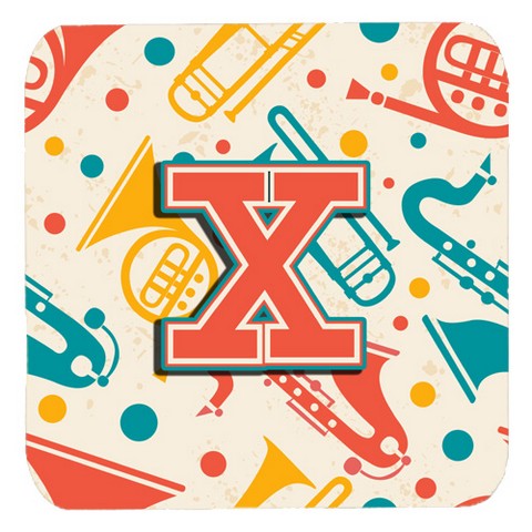 CJ2001-XFC Letter X Retro Teal Orange Musical Instruments Initial Foam Coasters- Set Of 4