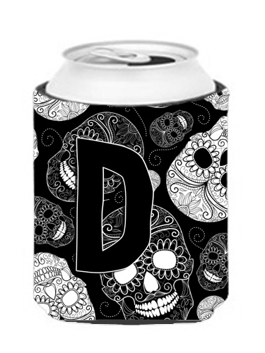 CJ2008-DCC Letter D Day Of The Dead Skulls Black Can & Bottle Hugger
