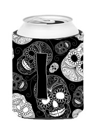 CJ2008-ICC Letter I Day Of The Dead Skulls Black Can & Bottle Hugger