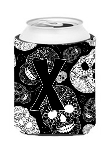 CJ2008-XCC Letter X Day Of The Dead Skulls Black Can & Bottle Hugger