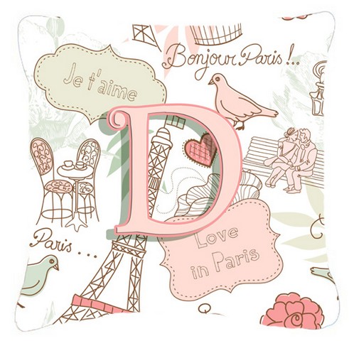 Letter D Love In Paris Pink Canvas Fabric Decorative Pillow - Pink - 14 L x 3 W x 14 H in.