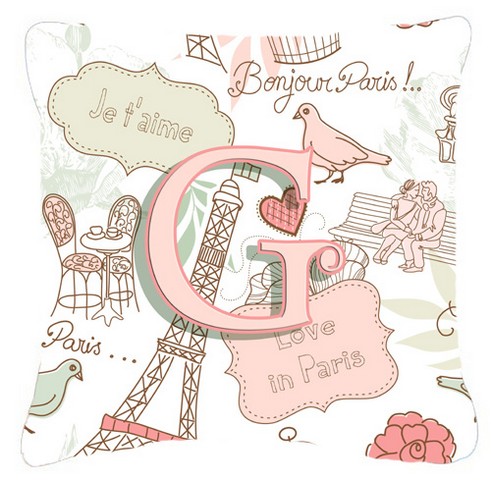 Letter G Love In Paris Pink Canvas Fabric Decorative Pillow