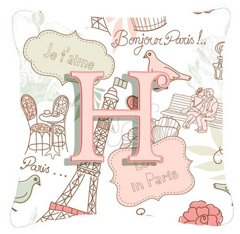 Letter H Love In Paris Pink Canvas Fabric Decorative Pillow