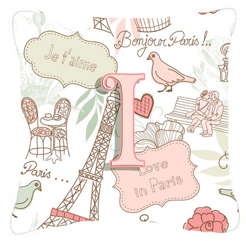 Letter I Love In Paris Pink Canvas Fabric Decorative Pillow - Pink - 14 L x 3 W x 14 H in.