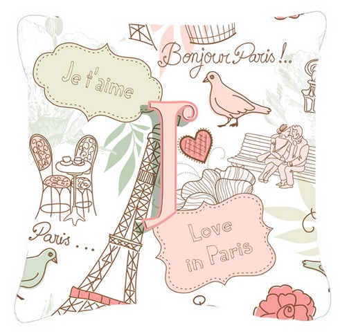 Letter J Love In Paris Pink Canvas Fabric Decorative Pillow