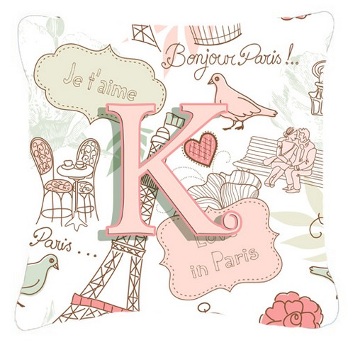 Letter K Love In Paris Pink Canvas Fabric Decorative Pillow