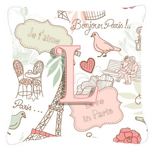 Letter L Love In Paris Pink Canvas Fabric Decorative Pillow