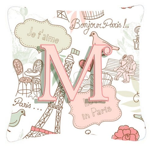 Letter M Love In Paris Pink Canvas Fabric Decorative Pillow