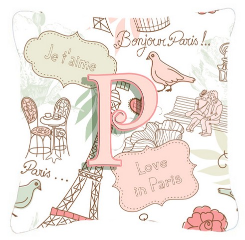 Letter P Love In Paris Pink Canvas Fabric Decorative Pillow - Pink - 14 L x 3 W x 14 H in.