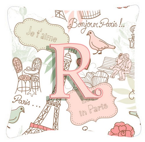 Letter R Love In Paris Pink Canvas Fabric Decorative Pillow - Pink
