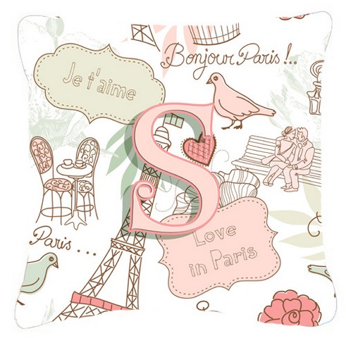 Letter S Love In Paris Pink Canvas Fabric Decorative Pillow