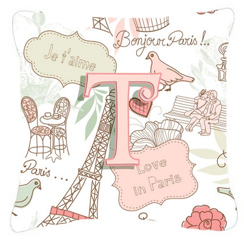 Letter T Love In Paris Pink Canvas Fabric Decorative Pillow