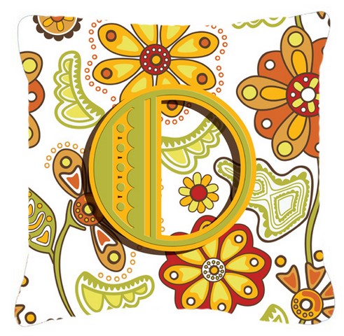 Letter O Floral Mustard And Green Canvas Fabric Decorative Pillow