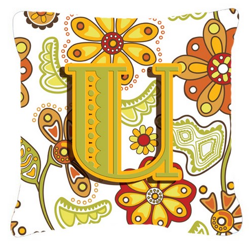 Picture of Carolines Treasures CJ2003-UPW1818 Letter U Floral Mustard And Green Canvas Fabric Decorative Pillow