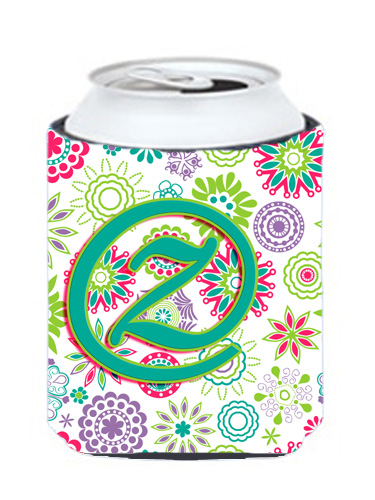 Picture of Carolines Treasures CJ2011-ZCC Letter Z Flowers Pink Teal Green Initial Can & Bottle Hugger