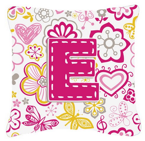 Letter E Flowers And Butterflies Pink Canvas Fabric Decorative Pillow - Pink