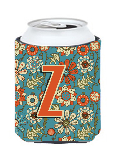 CJ2012-ZCC Letter Z Flowers Retro Blue Can & Bottle Hugger