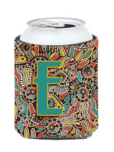 CJ2013-ECC Letter E Retro Tribal Alphabet Initial Can & Bottle Hugger