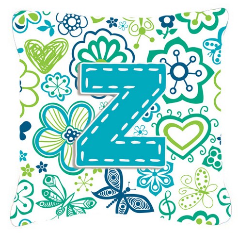 Picture of Carolines Treasures CJ2006-ZPW1818 Letter Z Flowers And Butterflies Teal Blue Canvas Fabric Decorative Pillow