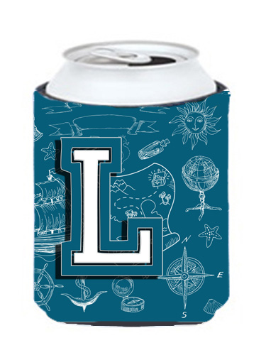 CJ2014-LCC Letter L Sea Doodles Initial Alphabet Can & Bottle Hugger