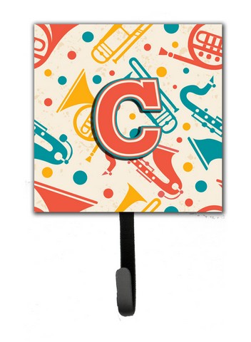 Letter C Retro Teal Orange Musical Instruments Initial Leash & Key Holder