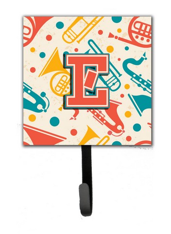 Letter E Retro Teal Orange Musical Instruments Initial Leash & Key Holder